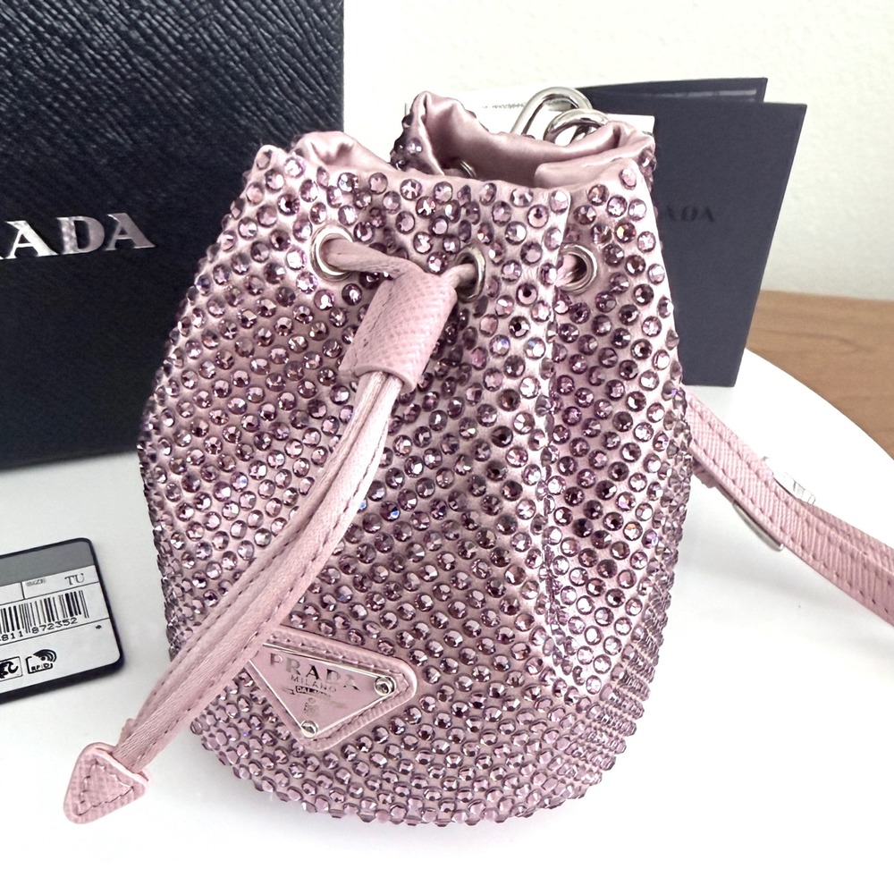 Prada Trick Crystal Mini Bucket Bag Charm Alabastro Pink 1TT202